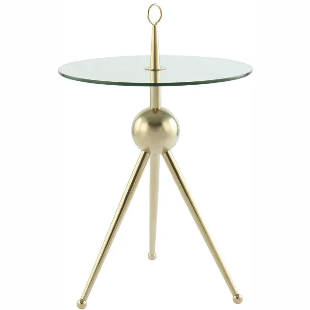 Padiro ronde bijzettafel - Ø 46 x 70 cm - Goudkleurig - Modern Art deco Glamour - Glas, Roestvrij staal - gehard glas