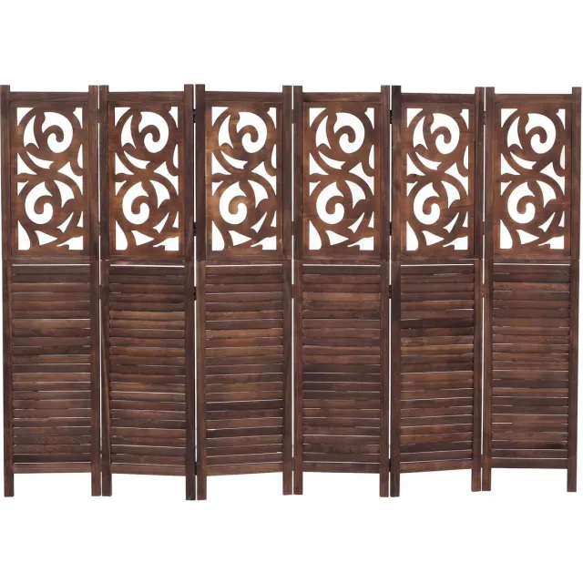 MCW Kamerscherm T568, ruimteverdeler, scheidingswand, privacybescherming, ruimteafscheiding, met ornamenten, opvouwbaar, paulowniahout, 170 x 240 cm ~ bruin