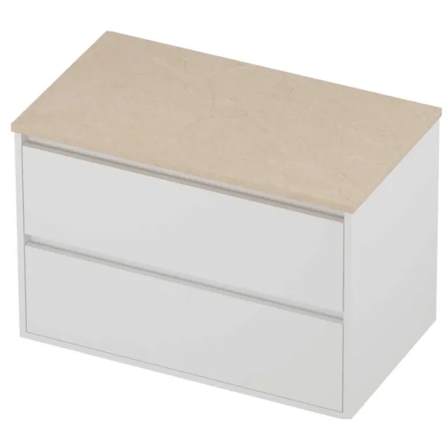 Proline Deck Badmeubelset Hardsteen Greeploos Symmetrisch Kader 80x46x54 cm Sand Stone Mat White Mat Wit