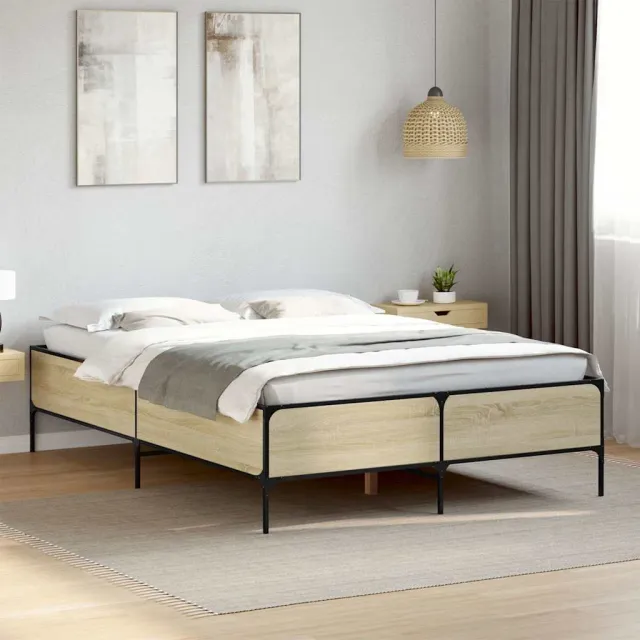 vidaXL Bedframe bewerkt hout metaal sonoma eikenkleurig 120x200 cm