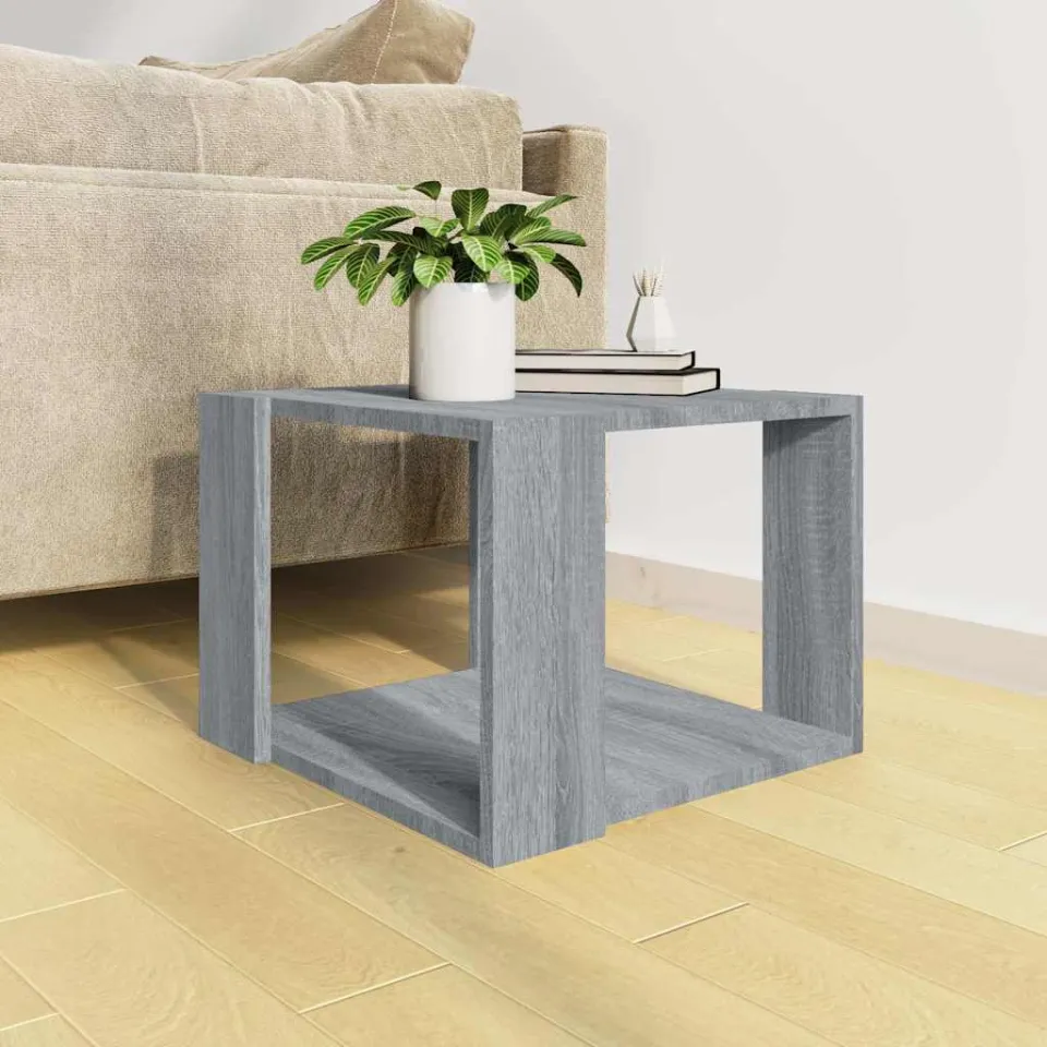 vidaXL Salontafel 40x40x30 cm bewerkt hout grijs sonoma eikenkleurig, foto 3