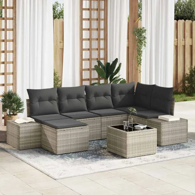 vidaXL Tuin Sofa Set 7 st Lichtgrijs poly rattan, foto 2