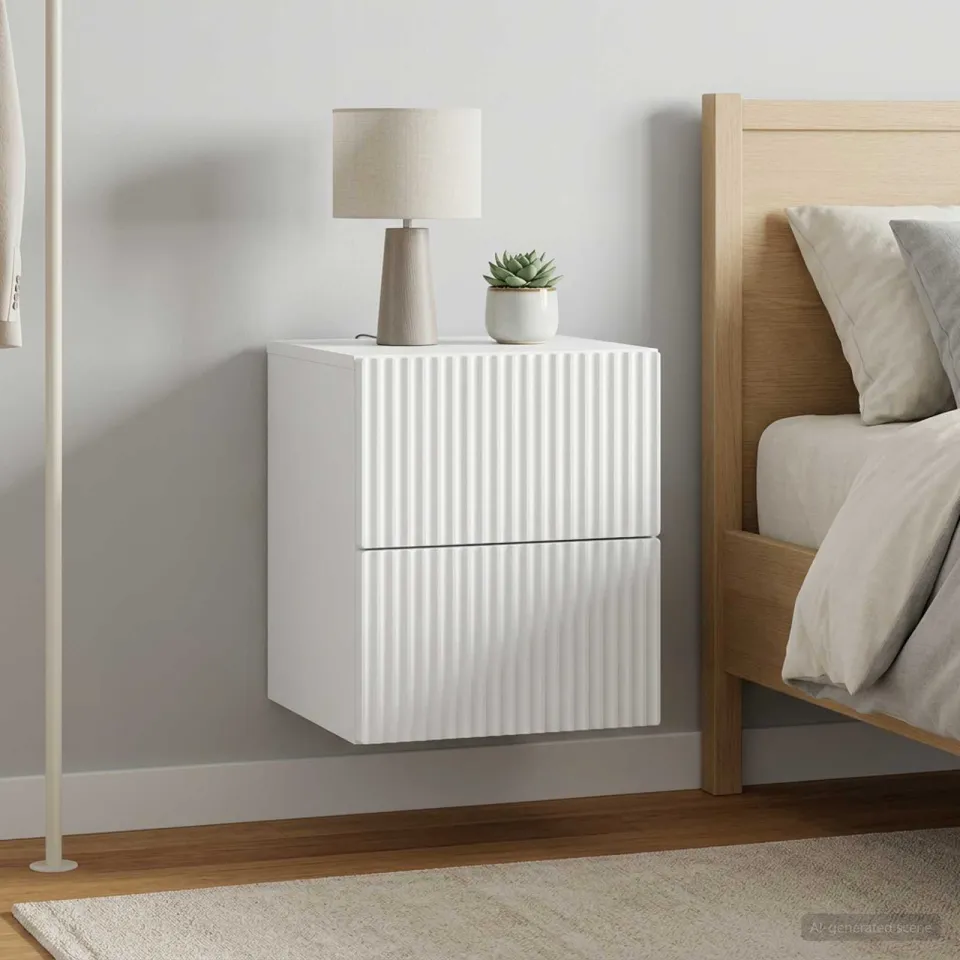 vidaXL Wandbeugel Bedkast 2 st Wit 33 x 34,5 x 40 cm Bewerkt hout, foto 4