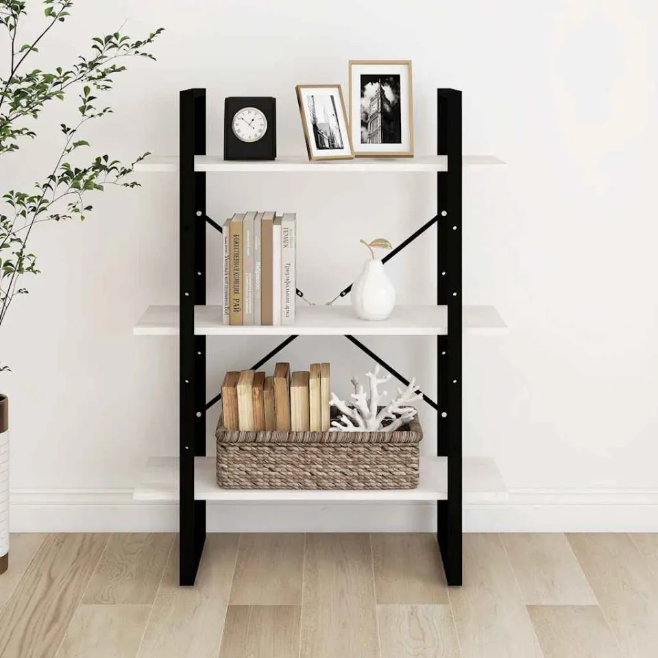 vidaXL Boekenkast met 3 schappen 80x30x105 cm massief grenenhout wit, foto 3