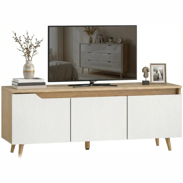 Gudalio TV meubel - TV kast - Opbergruimte - tot 55 inch - 3 Deuren - Modern - Natuurlijk - 45,5 x 120 x 35 cm - Hout - Wit