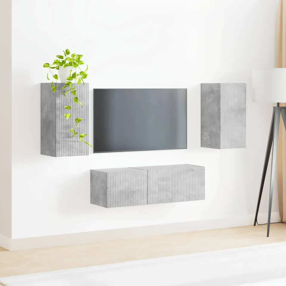 vidaXL TV Wandkast Set 4 st Beton Grijs Bewerkt hout, foto 3