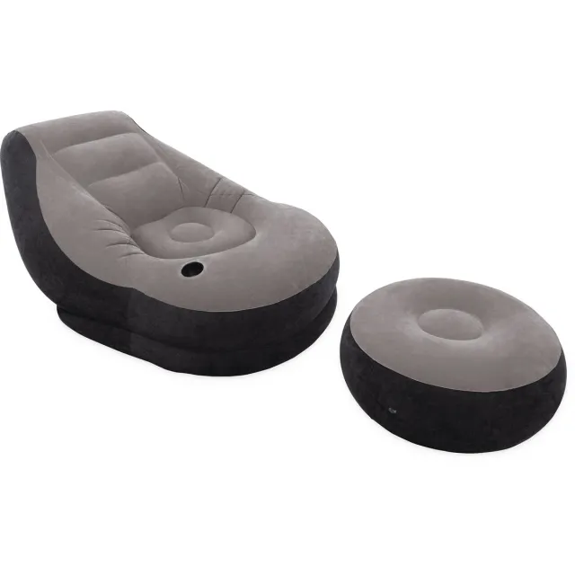 Intex Opblaasstoel - Ultra Lounge met Poef - 102cm x 137cm x 79 cm Grijs/Zwart