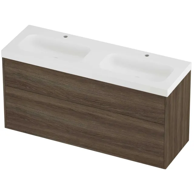 Proline Haga Badmeubelset Polystone Mezza 2 Laden 140x46x73 cm Mat White Vital Oak Eiken