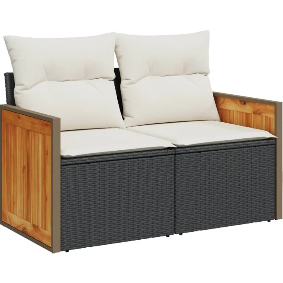 vidaXL 8-delige Loungeset met kussens poly rattan zwart