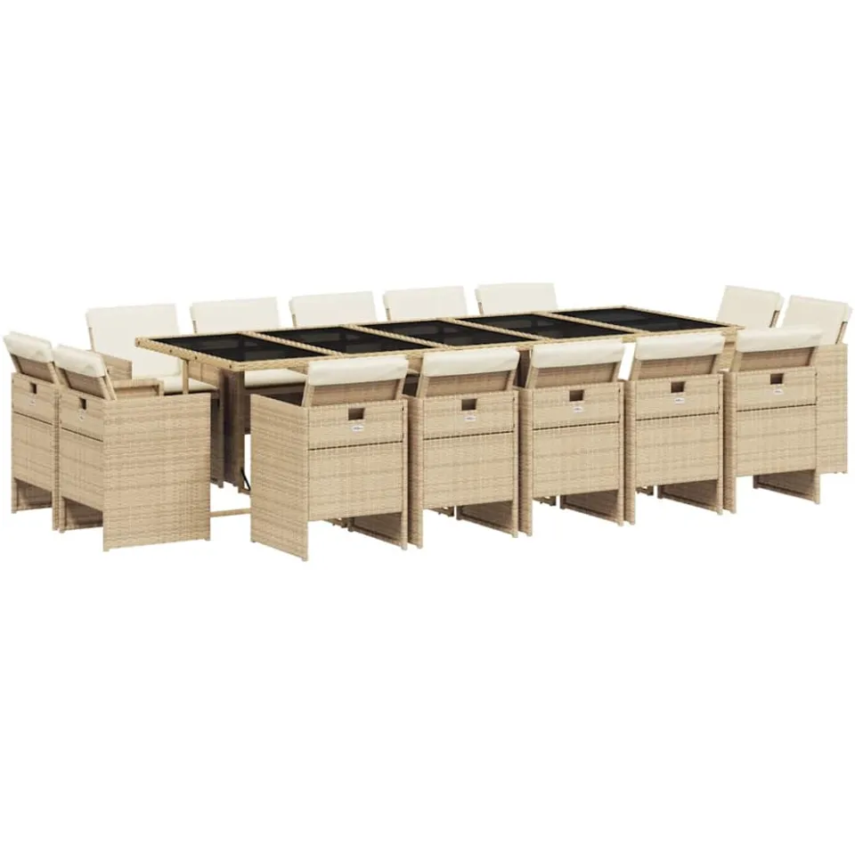 vidaXL 15-delige Tuinset met kussens poly rattan beige
