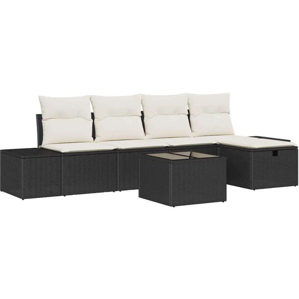 vidaXL Bankstel 6 st poly rattan Zwart