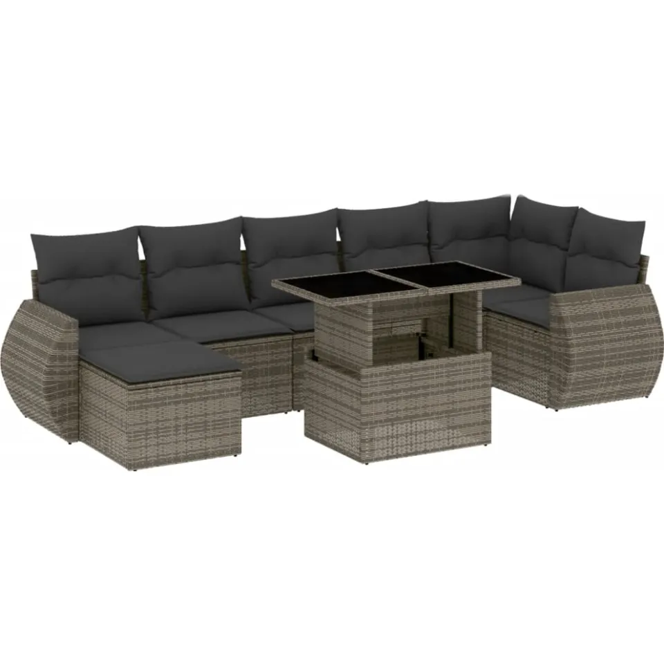vidaXL 8-delige Loungeset met kussens poly rattan grijs, foto 3