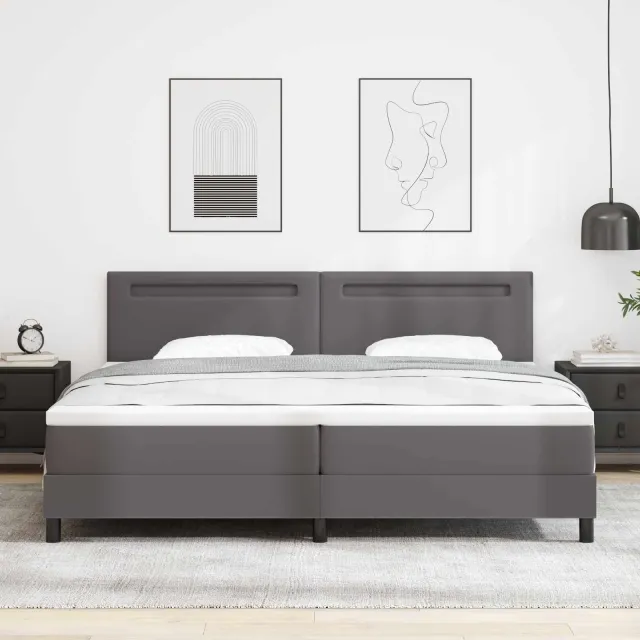 vidaXL Boxspringbed met hoofdeinde Grijs 200 x 200 cm Kunstleer