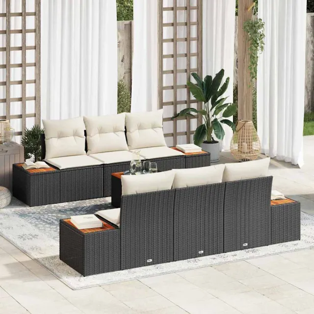 vidaXL Tuin Sofa Set 7 st Zwart Poly riet, foto 2