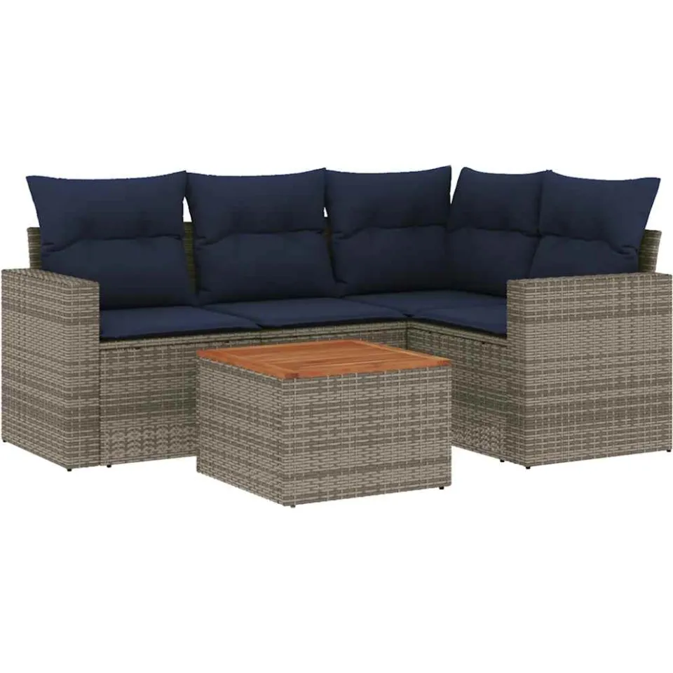 vidaXL 5-delige Loungeset met kussens poly rattan grijs, foto 3