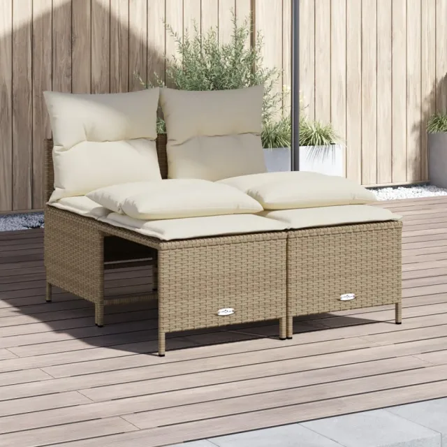 vidaXL 4-delige Loungeset met kussens poly rattan beige, foto 2