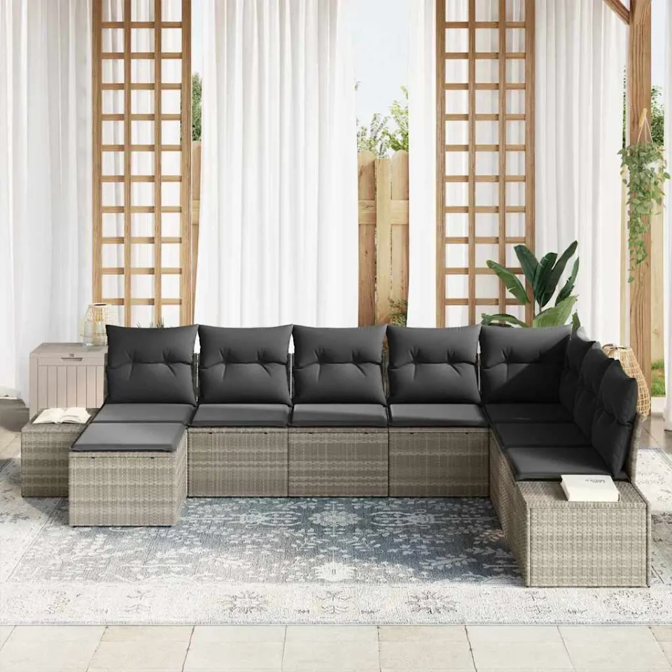 vidaXL Tuin Sofa Set 8 st Lichtgrijs poly rattan, foto 2