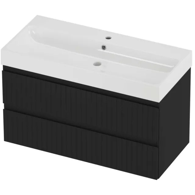 Proline Podium Badmeubelset Polystone Loft 1 Kraangat Gefreesd 100x46x62 cm Glans Wit Mat Zwart
