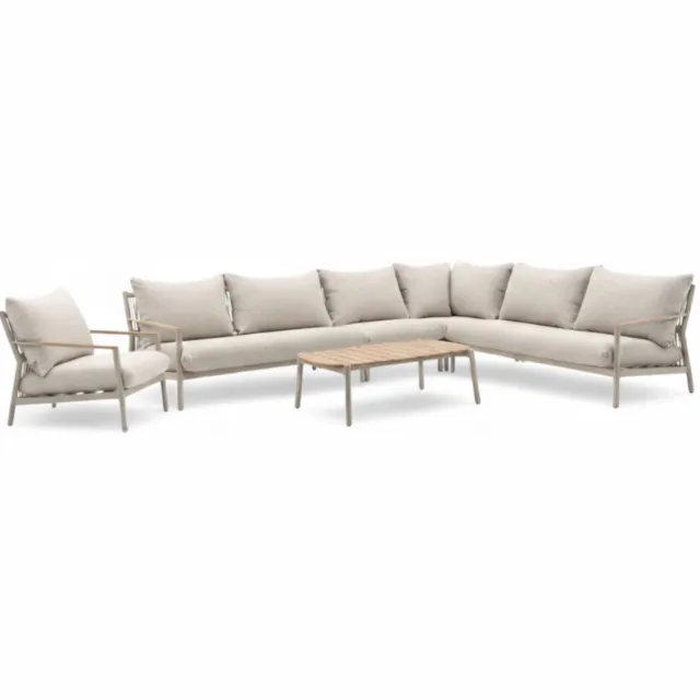 Belito Aluminium Hoek Loungeset - Taupe Frame - Belito Julia - 5-delig + Stoel beige