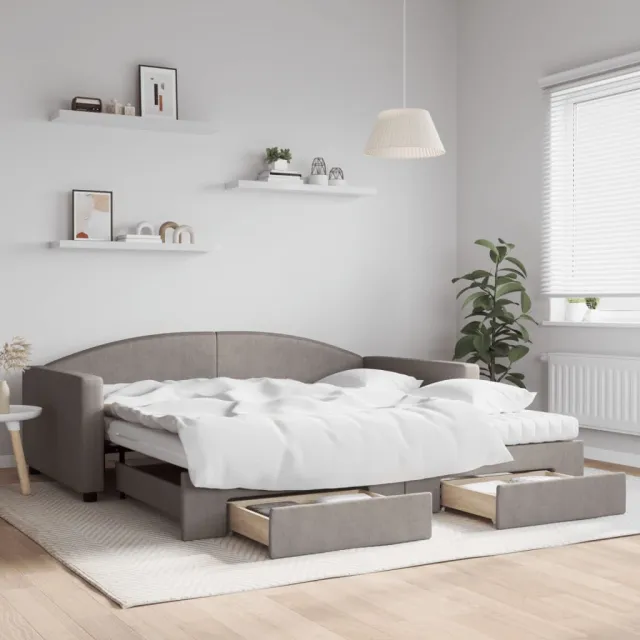 vidaXL Slaapbank met onderschuifbed en lades 100x200 cm stof taupe