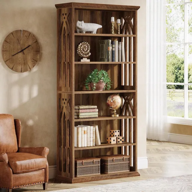 Tribesigns Boekenkast met 6 Planken - Hoge Boekenkast - Open Opbergplanken - 80x30x190cm - Rustiek Bruin