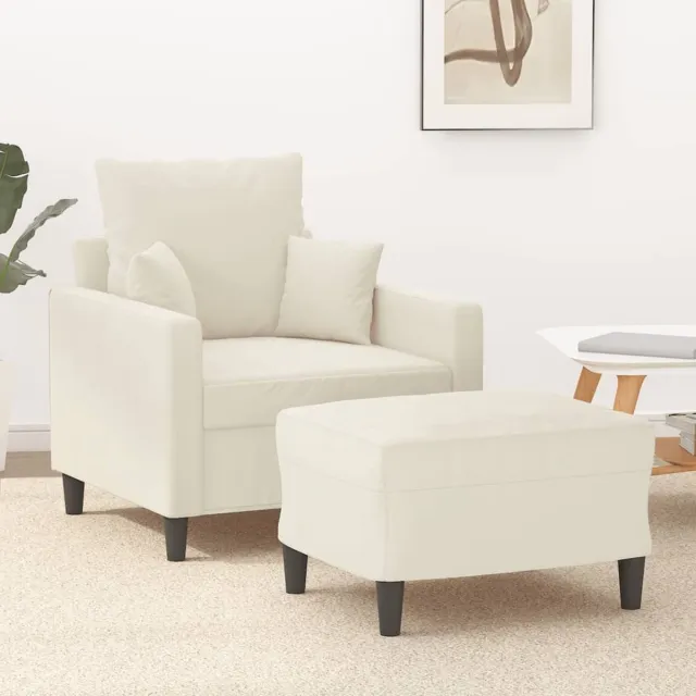 vidaXL Fauteuil - met - voetenbank - 60 - cm - fluweel - crèmekleurig