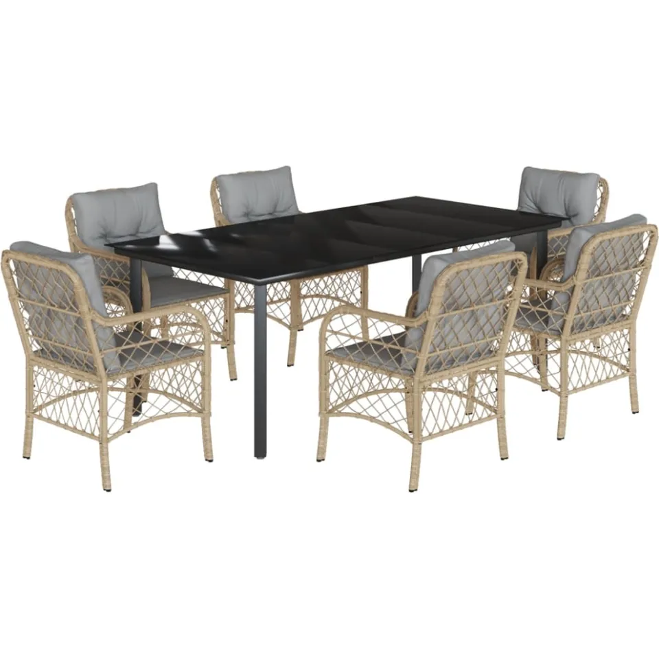 vidaXL 7-delige Tuinset met kussens poly rattan gemengd beige, foto 3
