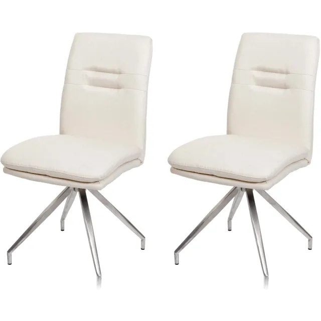 MCW Set van 2 eetkamerstoelen MCW-H70, keukenstoel, stoel met rugleuning, stof/textiel, geborsteld roestvrij staal ~ crèmebeige