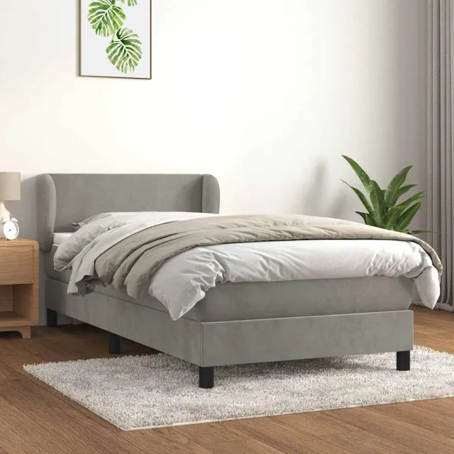 vidaXL Boxspring met matras fluweel lichtgrijs 100x200 cm grijs