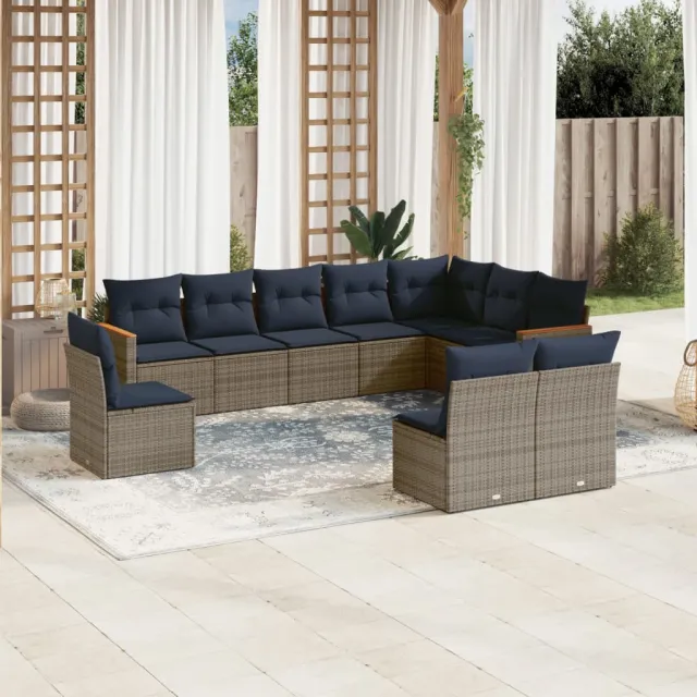 vidaXL 10-delige tuinbankset met kussens, grijs polyrotan, foto 2