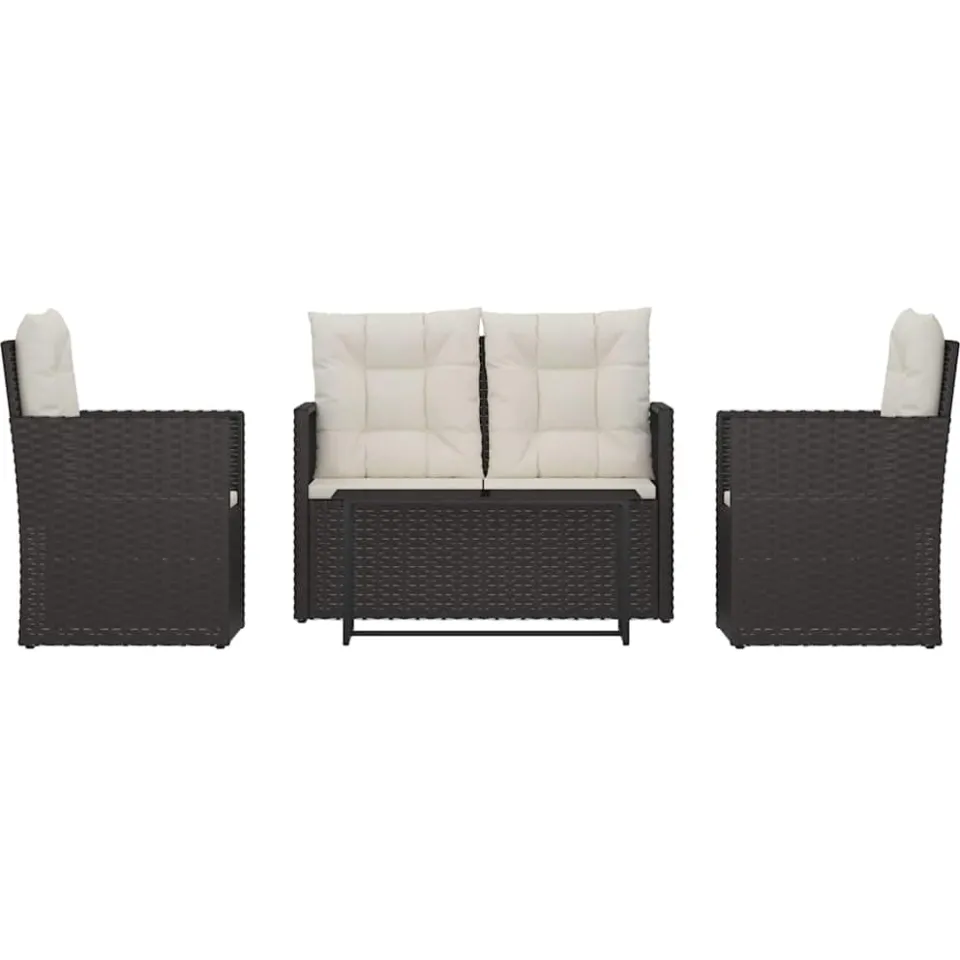 vidaXL 4-delige Loungeset met kussens poly rattan zwart