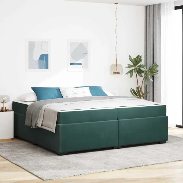 vidaXL Bedframe met matras Donkergroen 200 x 200 cm Stof