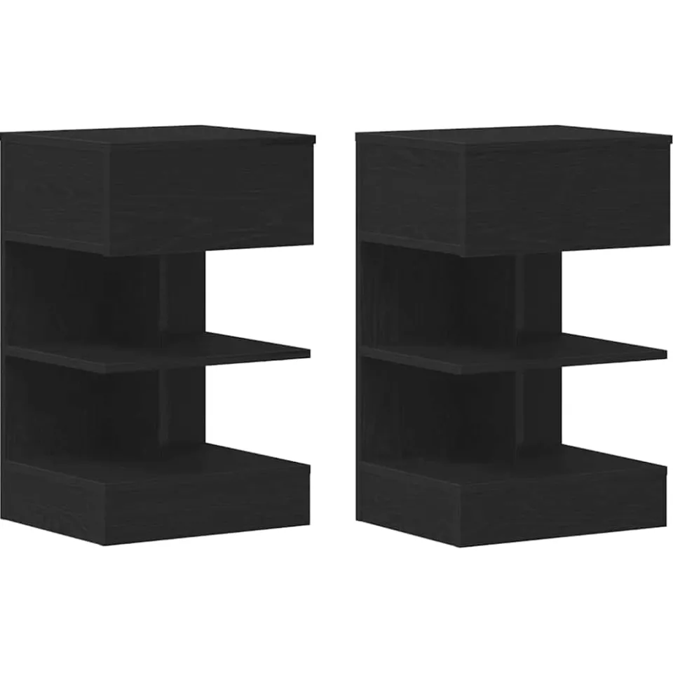 vidaXL Nachtkastje 2 st Zwart Eiken 40 x 35 x 65 cm Bewerkt hout, foto 3
