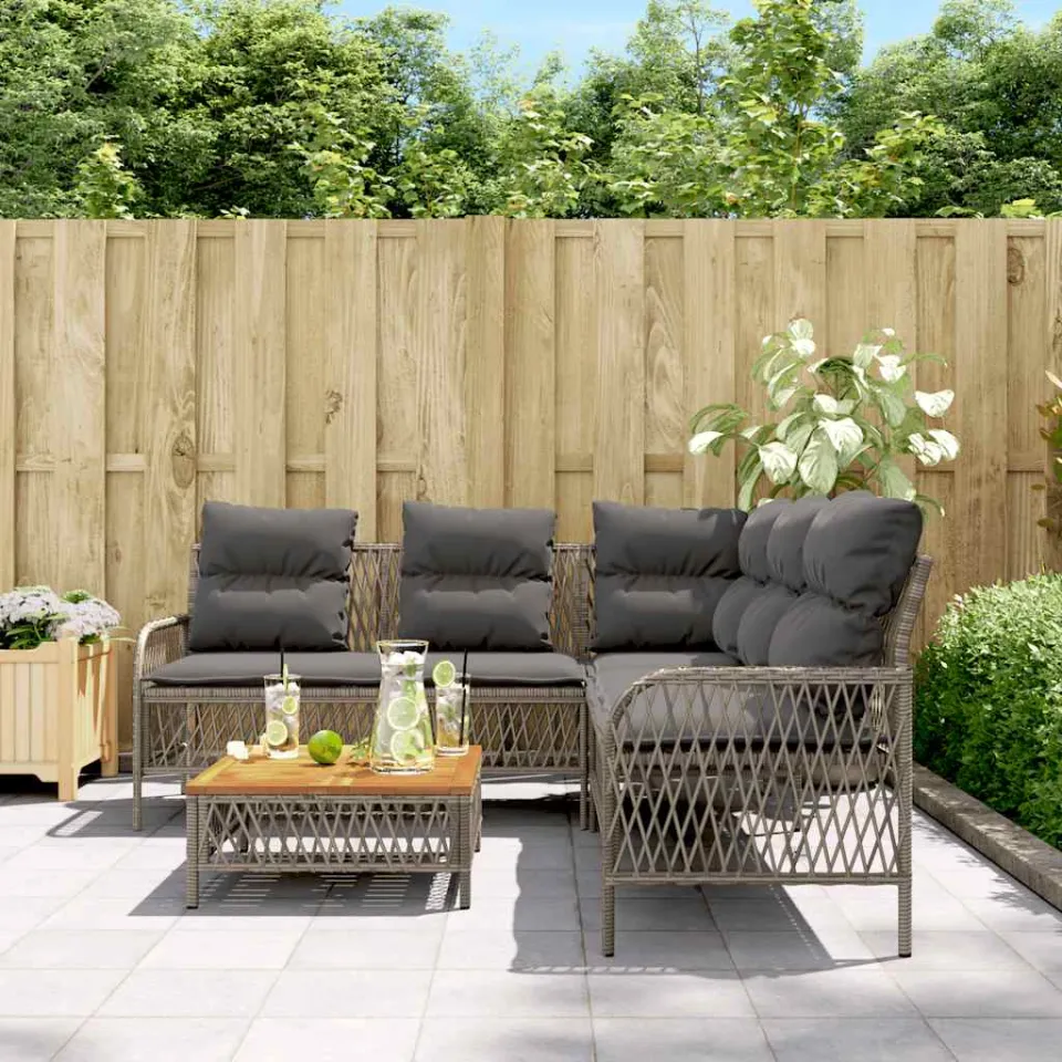 vidaXL 2-delige Loungeset met kussens poly rattan grijs, foto 3
