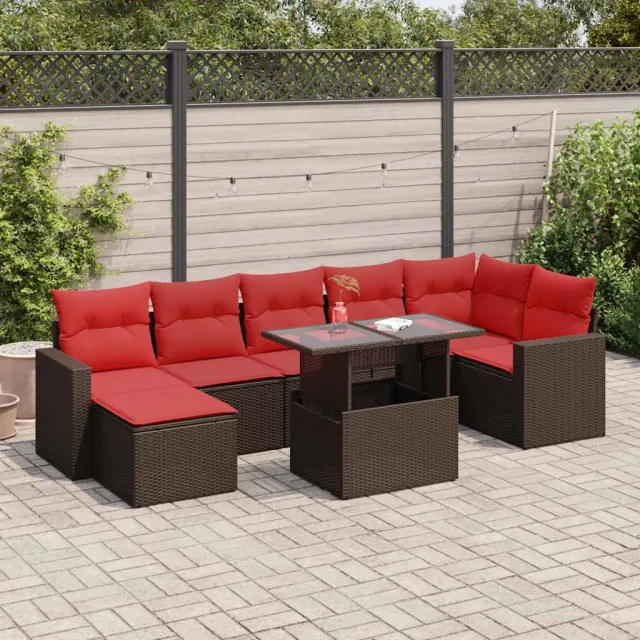 vidaXL 8-delige tuinbankset met kussens, bruin polyrotan en acacia, foto 2