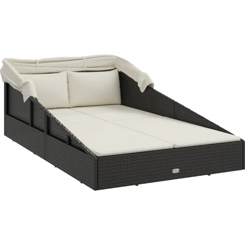 vidaXL Ligbed met inklapbaar dak 200x114x128 cm poly rattan zwart