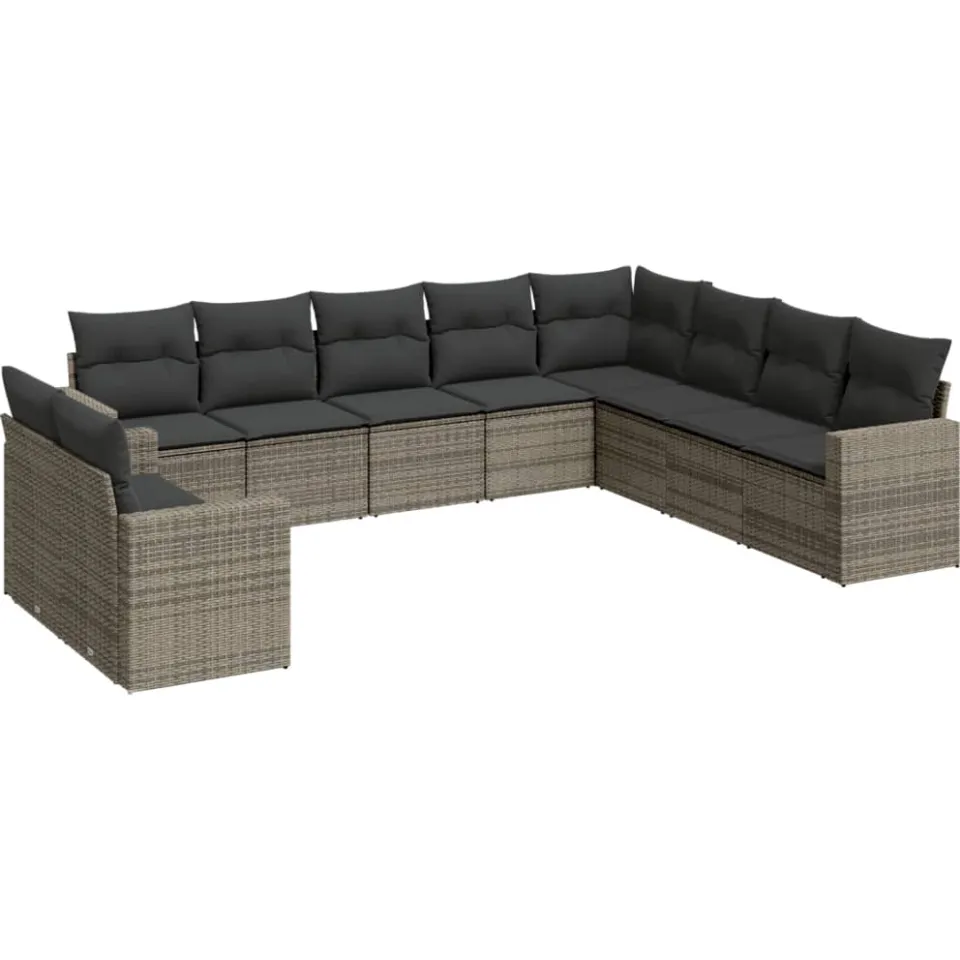 vidaXL 10-delige Loungeset met kussens poly rattan grijs, foto 3
