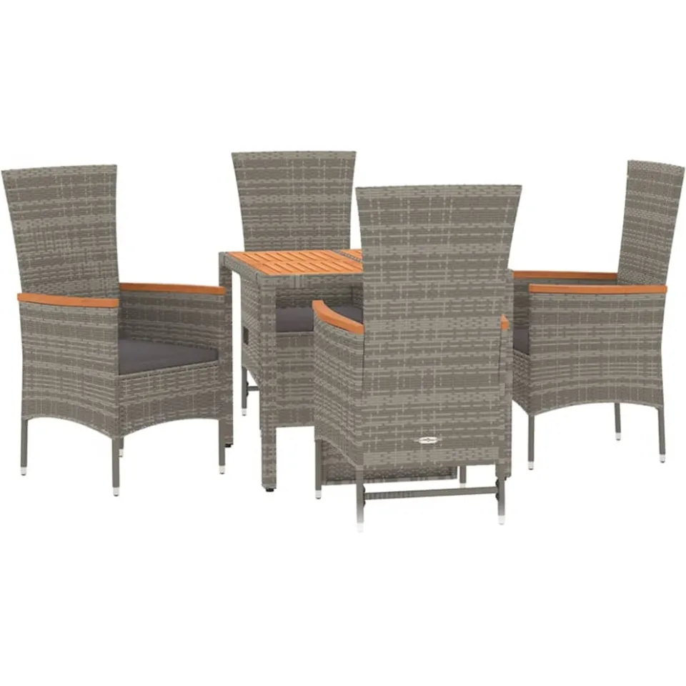vidaXL 5-delige Tuinset met kussens poly rattan grijs