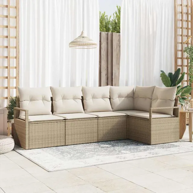 vidaXL Tuinbankenset 5 st Beige en Wit poly rattan, foto 2