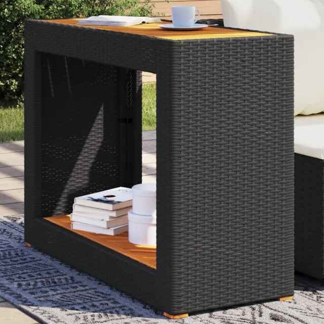 vidaXL Tuinbijzettafel met houten blad 100x40x75 cm poly rattan zwart, foto 2