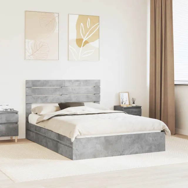 vidaXL Opslag bed met lade Beton Grijs 150 x 200 cm Bewerkt hout