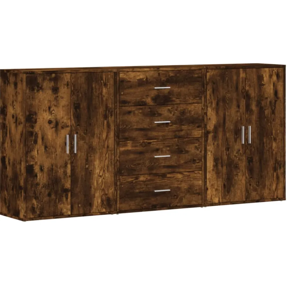 vidaXL Dressoirs 3 st 60x31x84 cm bewerkt hout gerookt eikenkleurig Bruin