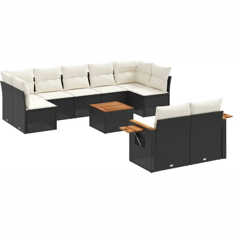 vidaXL 10-delige Loungeset met kussens poly rattan zwart
