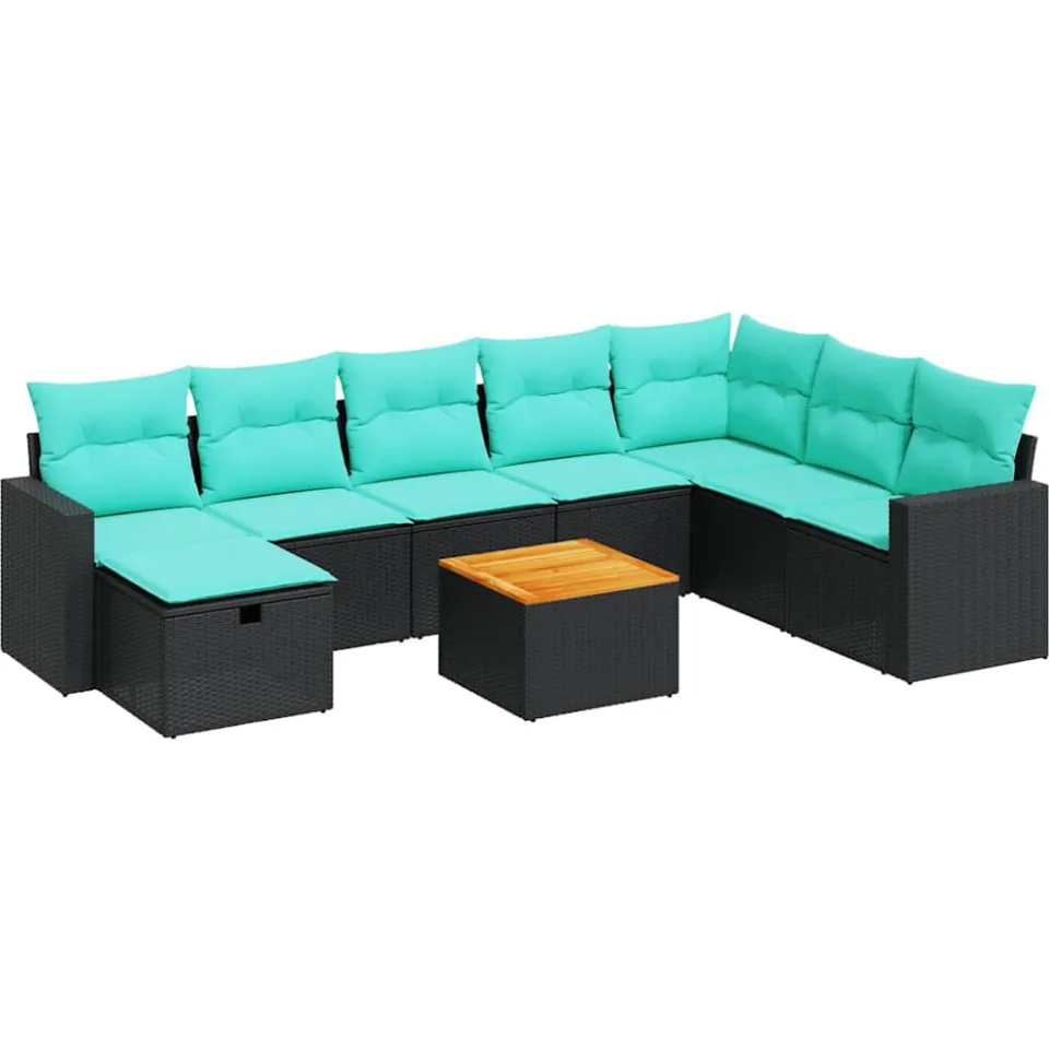 vidaXL 9-delige Loungeset met kussens poly rattan zwart, foto 3