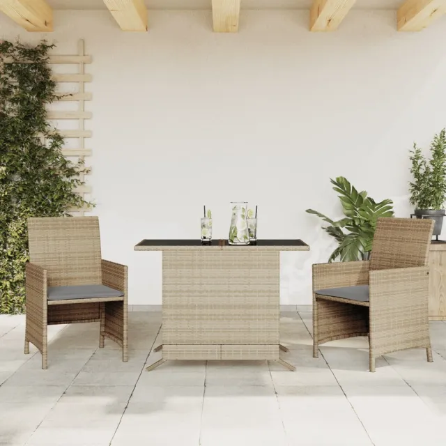 vidaXL 3-delige Bistroset met kussens poly rattan gemengd beige, foto 2