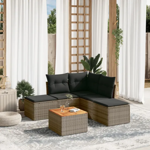 vidaXL 6-delige Loungeset met kussens poly rattan grijs, foto 2