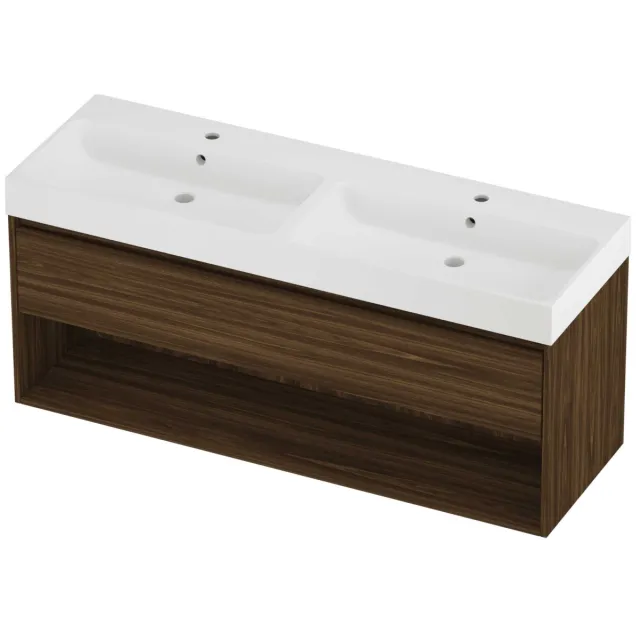 Proline Podium Badmeubelset Polystone Loft Schap 140x46x62 cm Mat White Cabana Oak Eiken