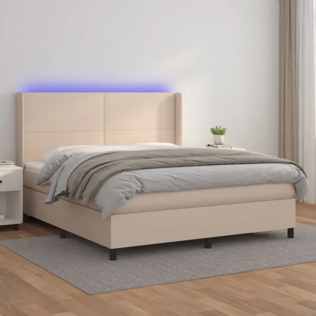 vidaXL Boxspring met matras en LED kunstleer cappuccinokleur 160x200cm bruin