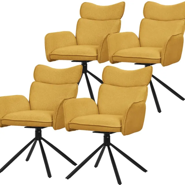 ml-design eetkamerstoelen draaibaar set van 4 mosterd stoffen gestoffeerd comfortabele armleuningen rugleuning 360 graden woonkamer keuken loungestoelen metalen poten ergonomische eettafelstoelen stijlvol modern draaibaar thuis en kantoor