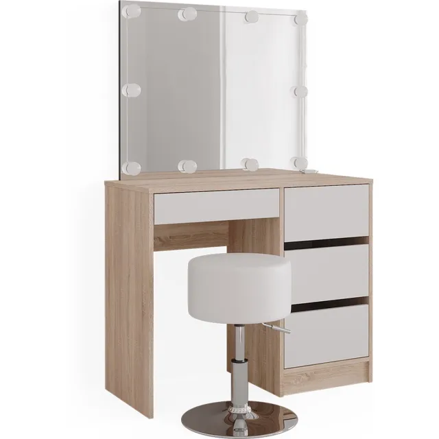Vicco Kaptafel set met kruk Sherry, Sonoma, 90 cm met spiegel, LED-lichtslinger en kruk